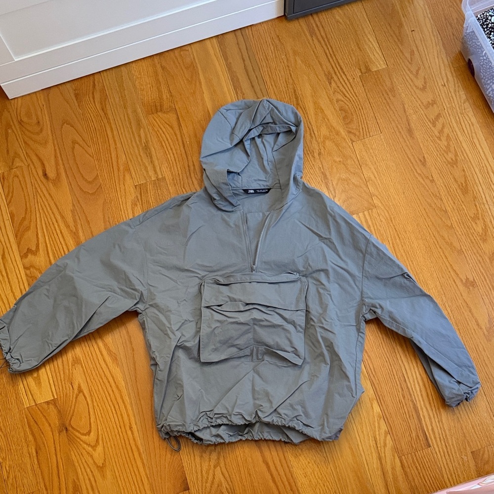 Zara Women's Gray Hooded Raincoat Oversized